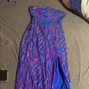 Elegant Blue and Purple Backless Dress